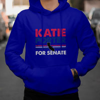 Royal blue hoodie with hood, front pouch, and "KATIE PORTER FOR SENATE" graphic