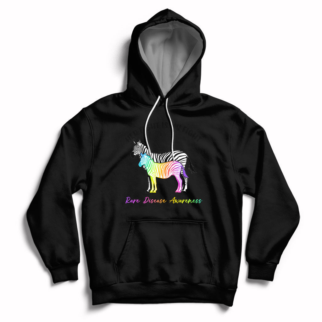 Her Fight Is My Fight Rare Disease Awareness Support Rare Warrior Rainbow Zebra Hoodie - Wonder Print Shop