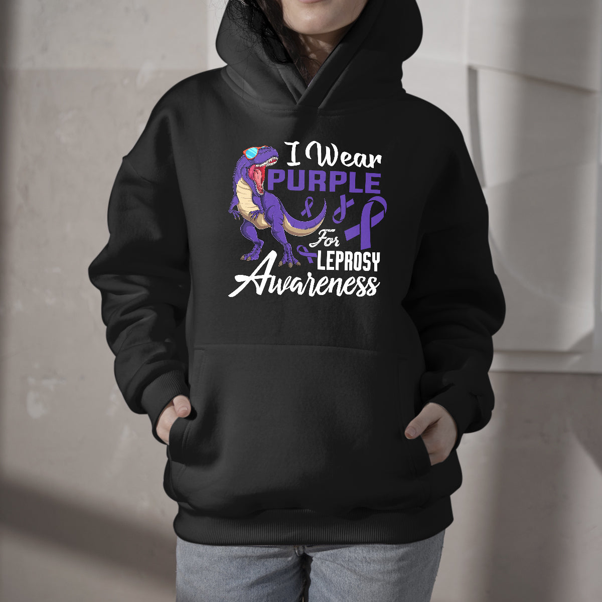 I Wear Purple For Leprosy Awareness Purple Ribbon, Awareness Hoodie - Wonder Print Shop