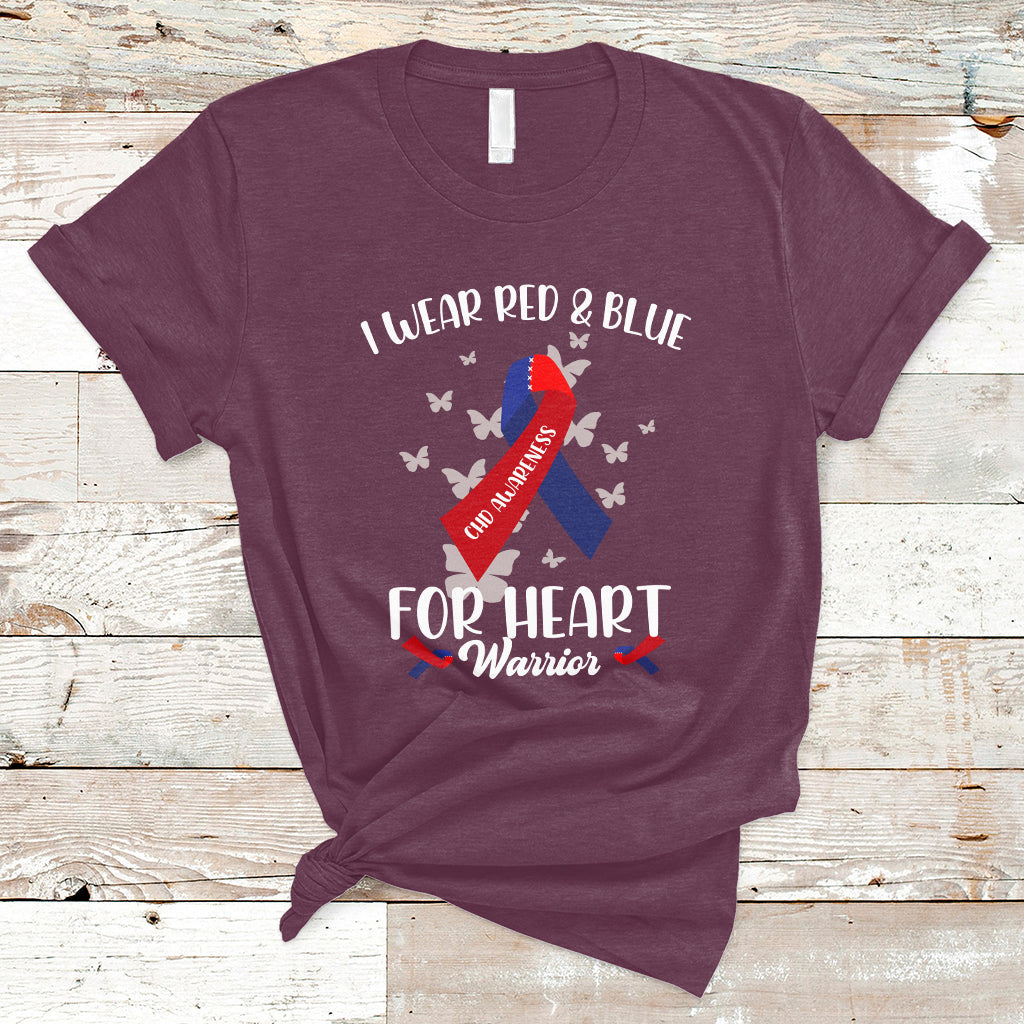 In February I Wear Red And Blue For Heart Warrior CHD Month T-Shirt - Wonder Print Shop