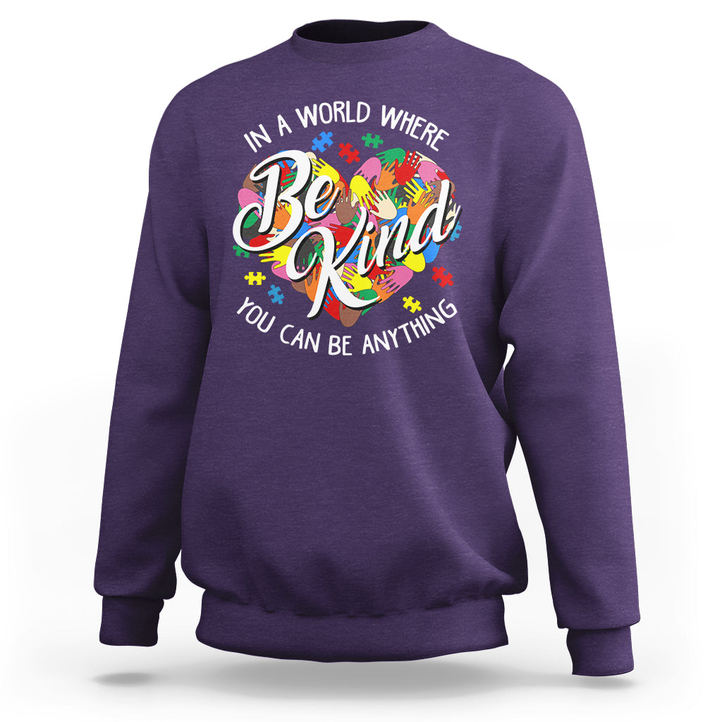Autism Awareness Be Kind Heart Autistic Support Inclusion Sweatshirt - Wonder Print Shop