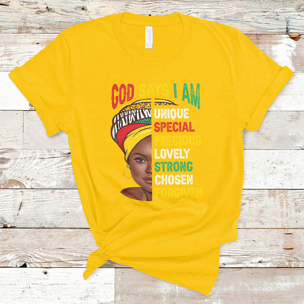 God Says I Am Bible Melanin Girl Black History Month Pride T-Shirt - Wonder Print Shop