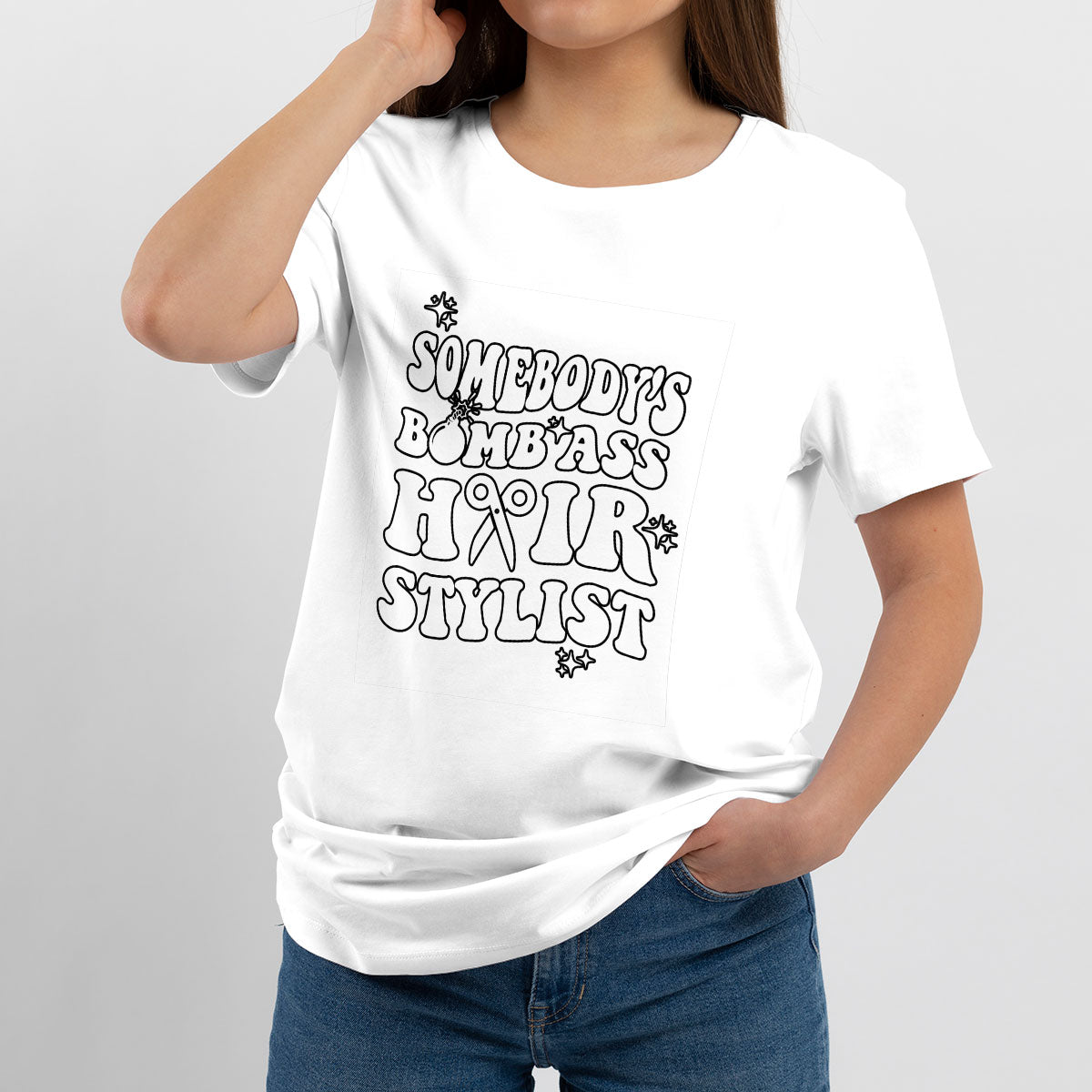 Somebody's Bomb Ass Hairstylist Groovy Funny Fine Ass Career T Shirt - Wonder Print Shop