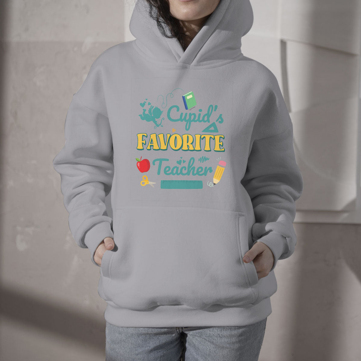 Cupid's Favorite Teacher Groovy Retro Valentine's Day Funny Hoodie - Wonder Print Shop