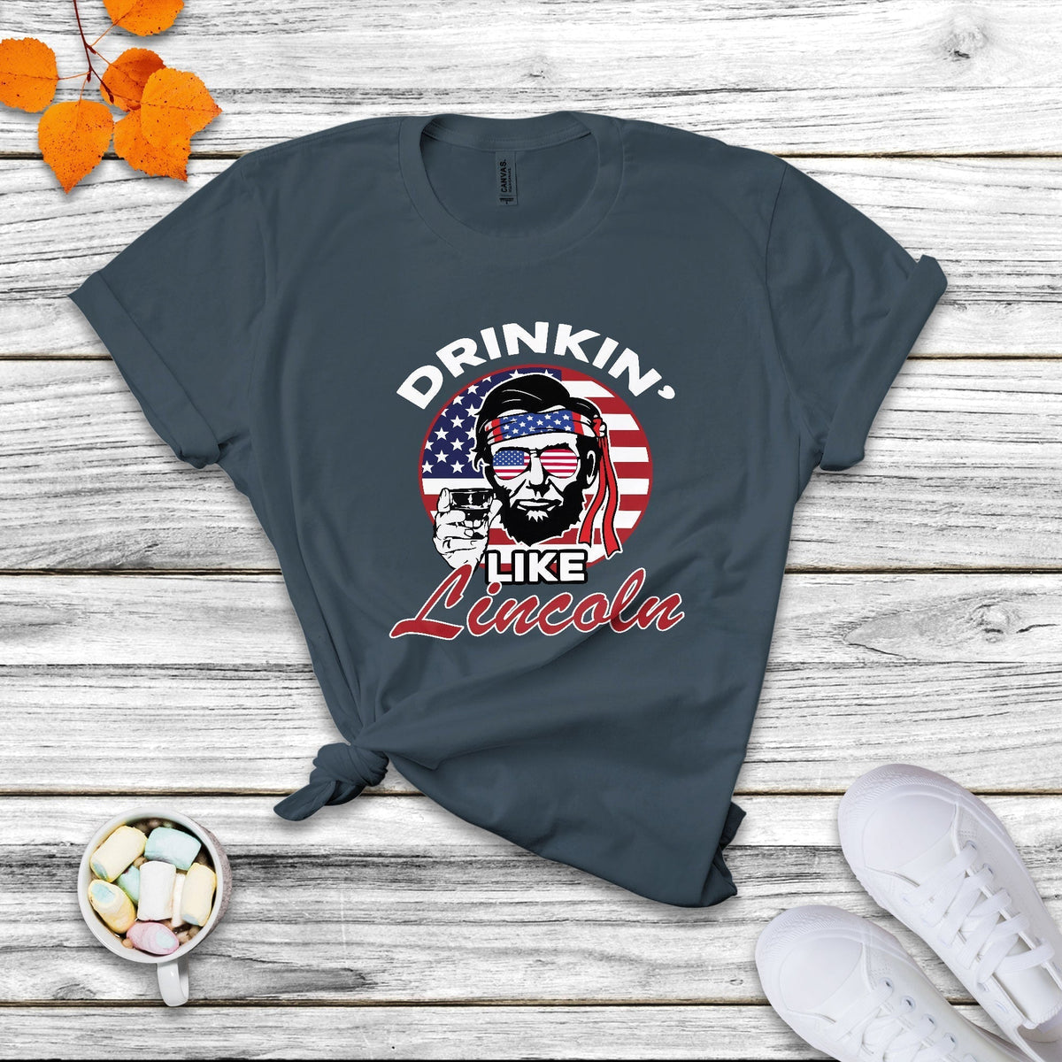 Drinking Like Lincoln 4th of July Men Abraham American Flag T Shirt - Wonder Print Shop