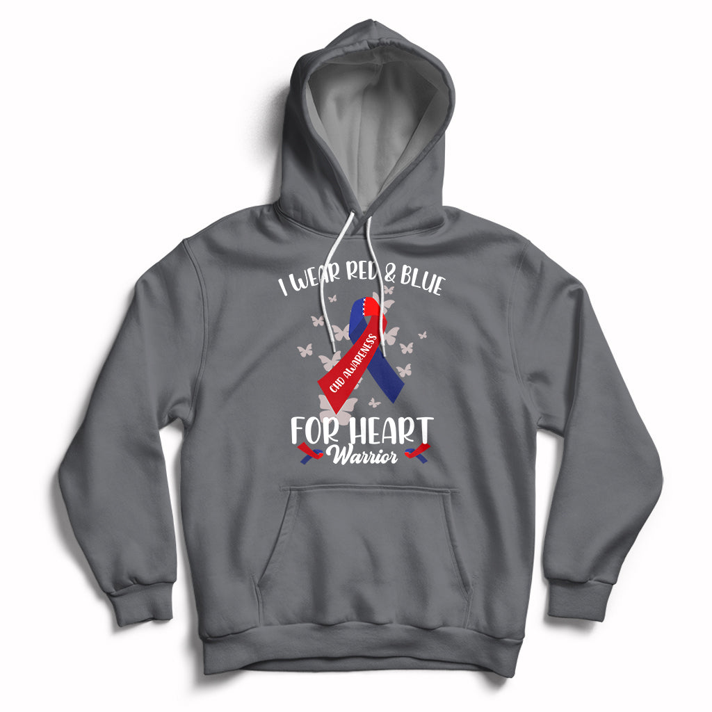 Dark gray pullover hoodie with heart warrior chest graphic, front pocket and drawstring hood