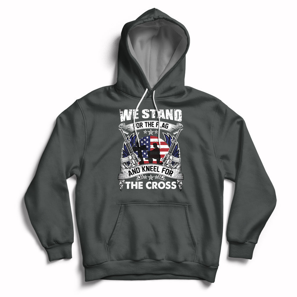 Dark gray Christian faith hoodie with large chest graphic and front kangaroo pocket