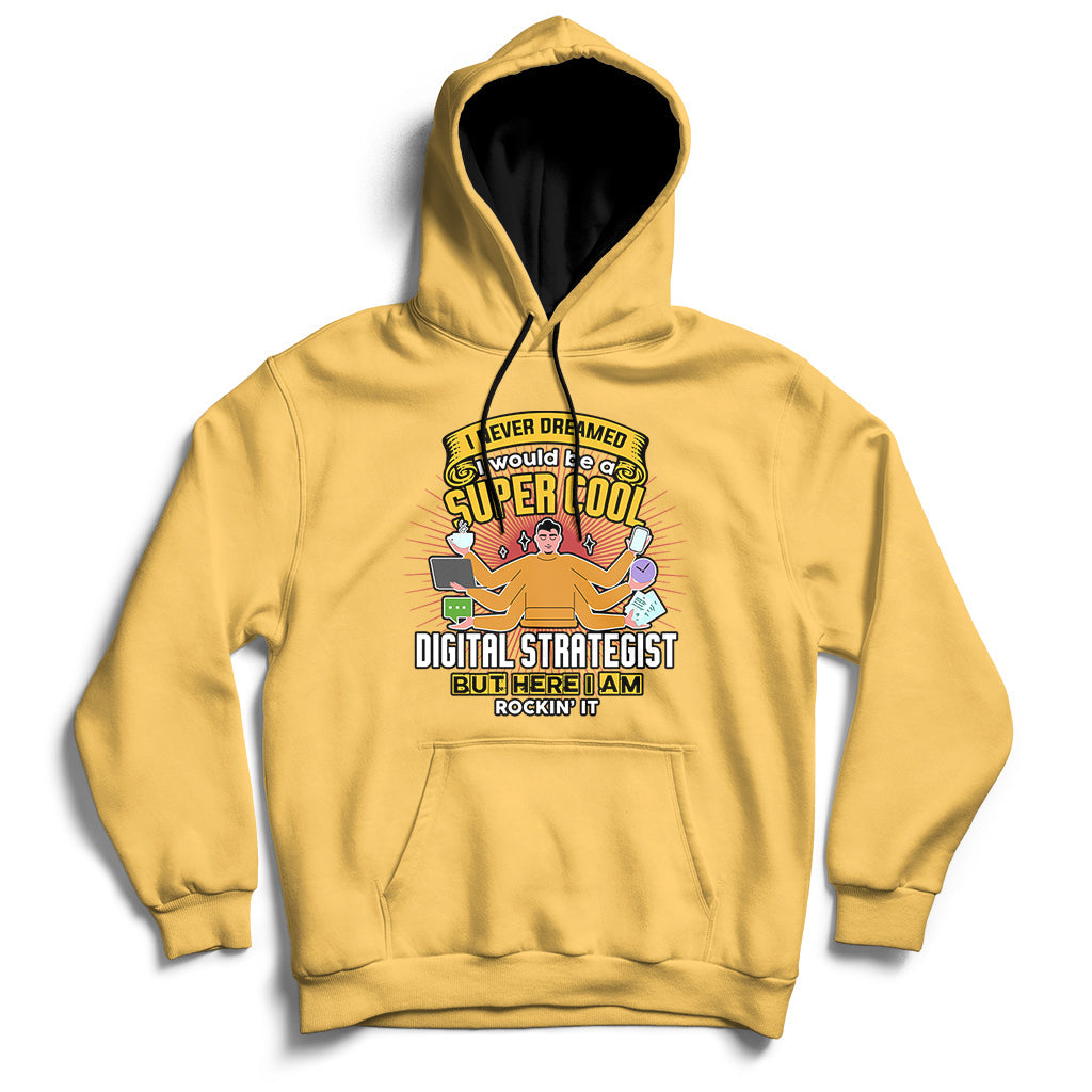 Daisy yellow hooded sweatshirt with front graphic and kangaroo pocket, drawstring hood.