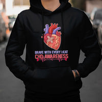 Brave With Every Beat CHD Heart Disease Red And Blue Ribbon Hoodie - Wonder Print Shop