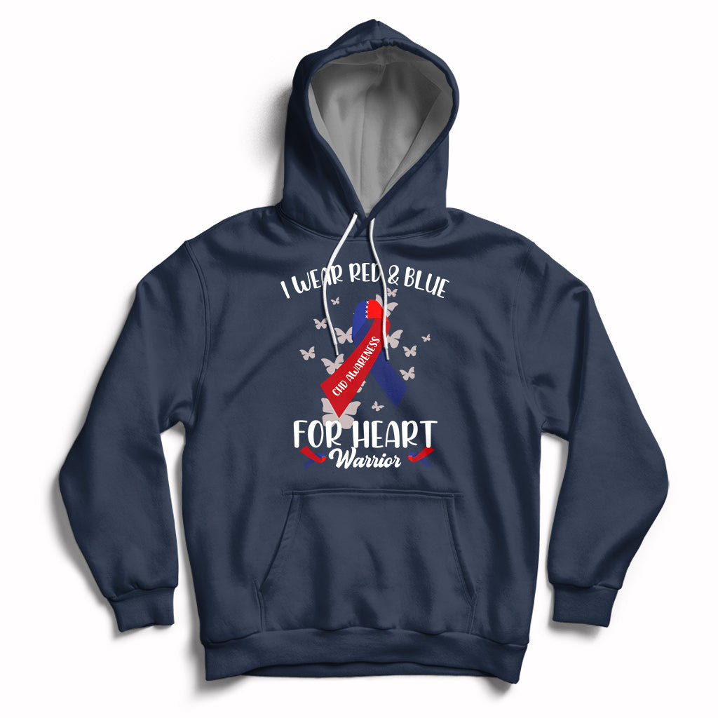 Navy pullover hoodie with heart warrior chest graphic, front pocket and drawstring hood