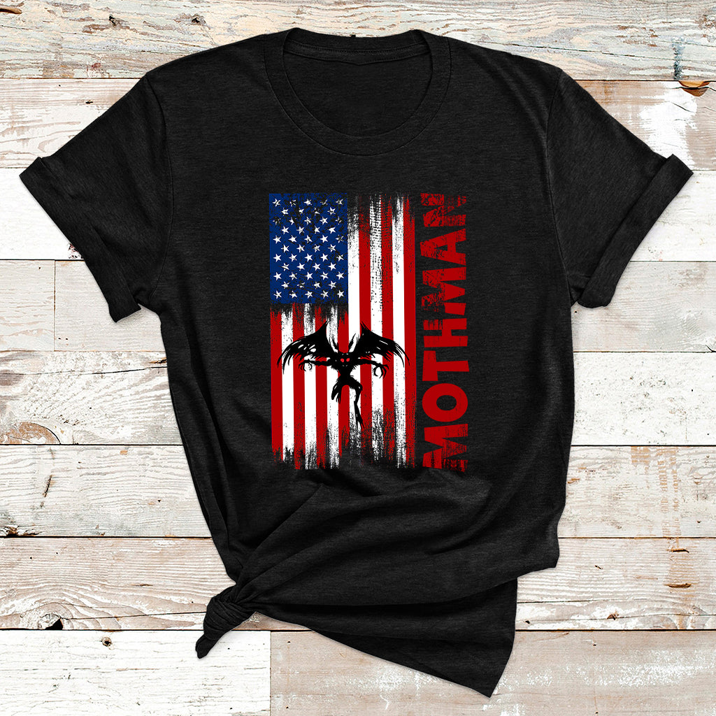 Mothman Cryptid Cryptozoology American Flag T Shirt - Wonder Print Shop