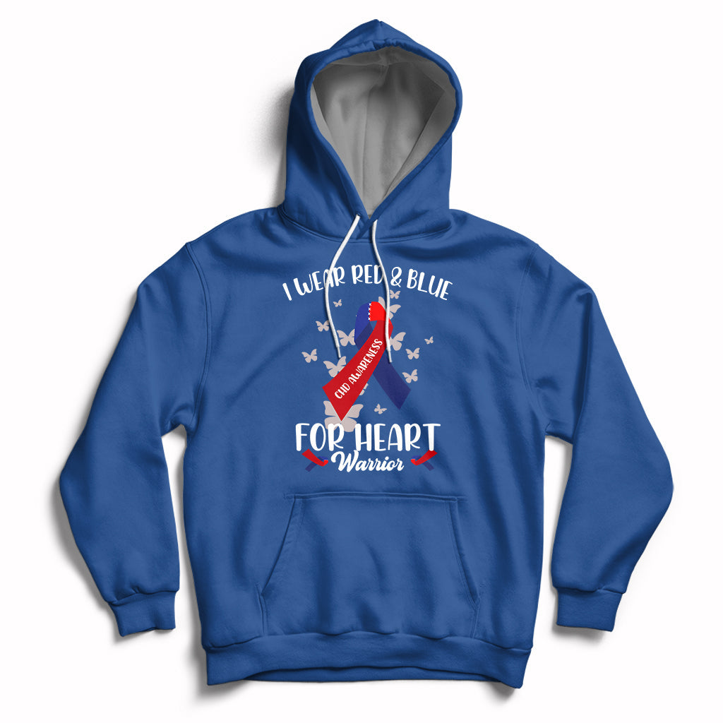 Royal blue pullover hoodie with heart warrior chest graphic, front pocket and drawstring hood