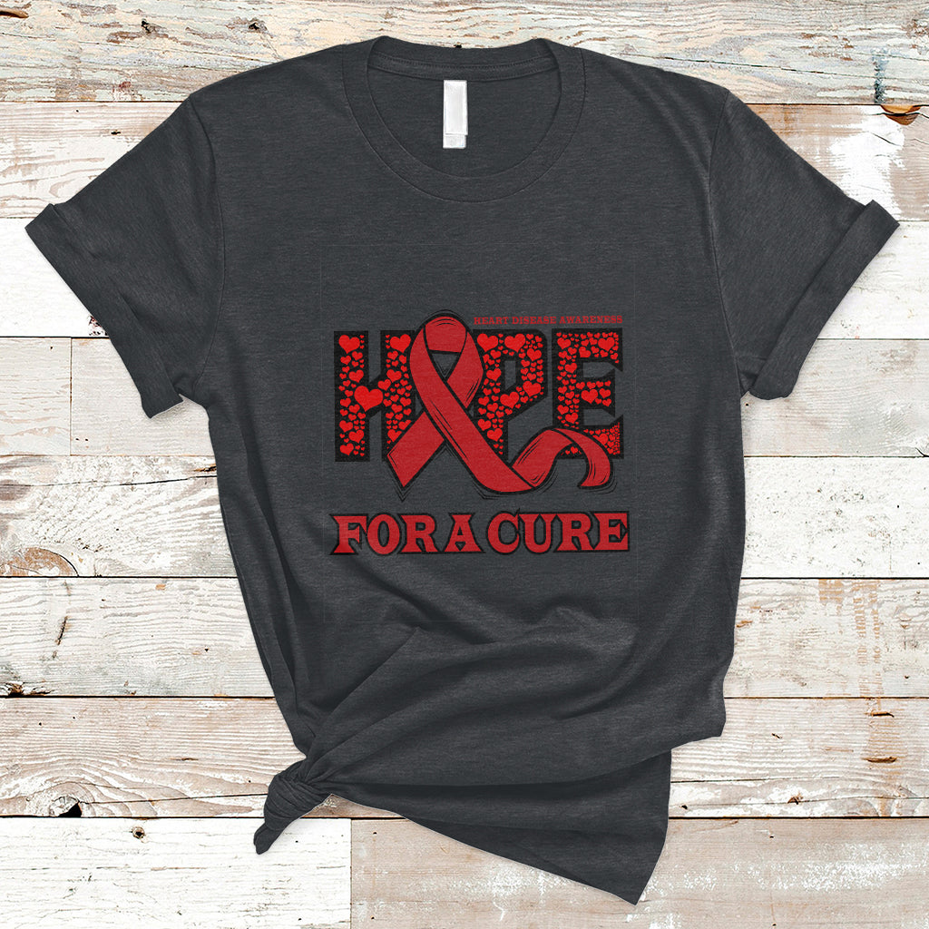 Hope For A Cure Heart Disease CHD Awareness Red Ribbon T-Shirt - Wonder Print Shop