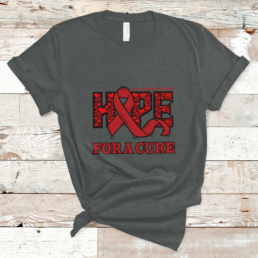 Hope For A Cure Heart Disease CHD Awareness Red Ribbon T-Shirt - Wonder Print Shop