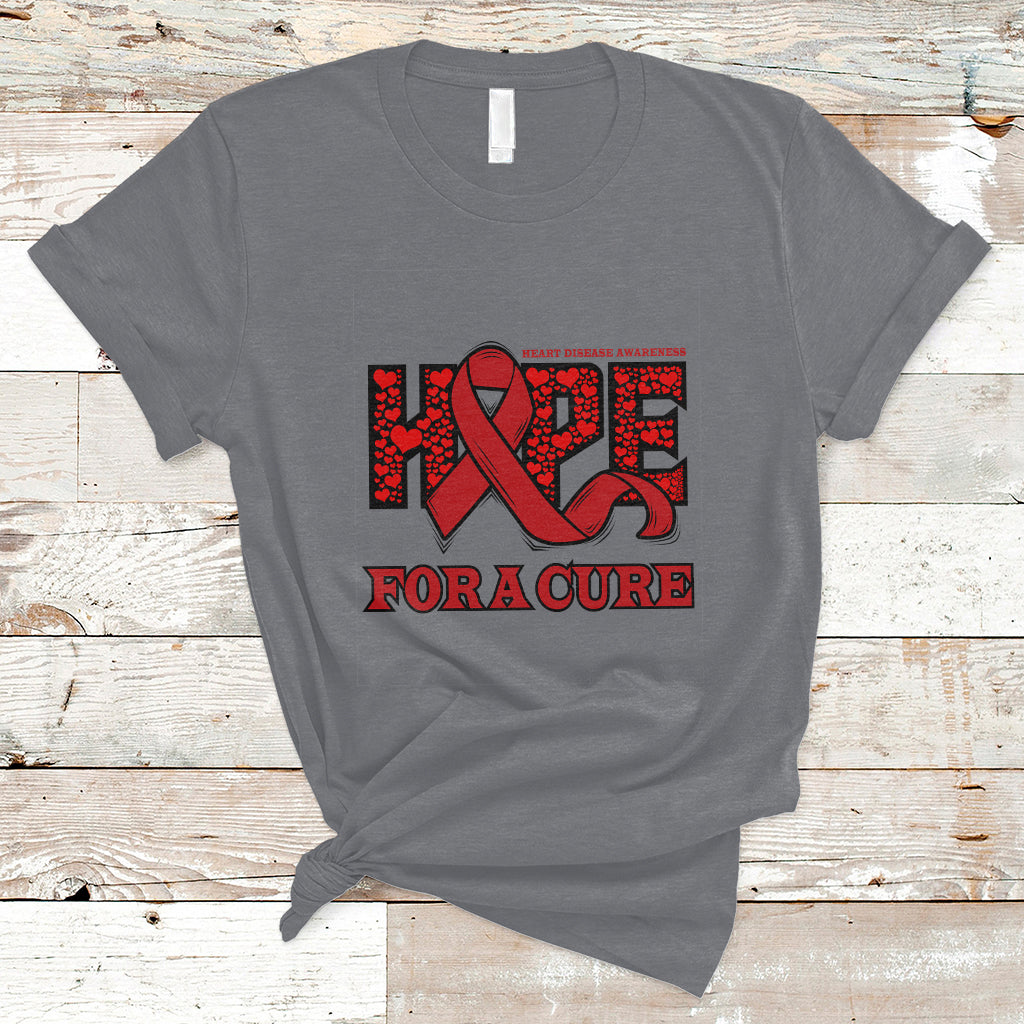 Hope For A Cure Heart Disease CHD Awareness Red Ribbon T-Shirt - Wonder Print Shop