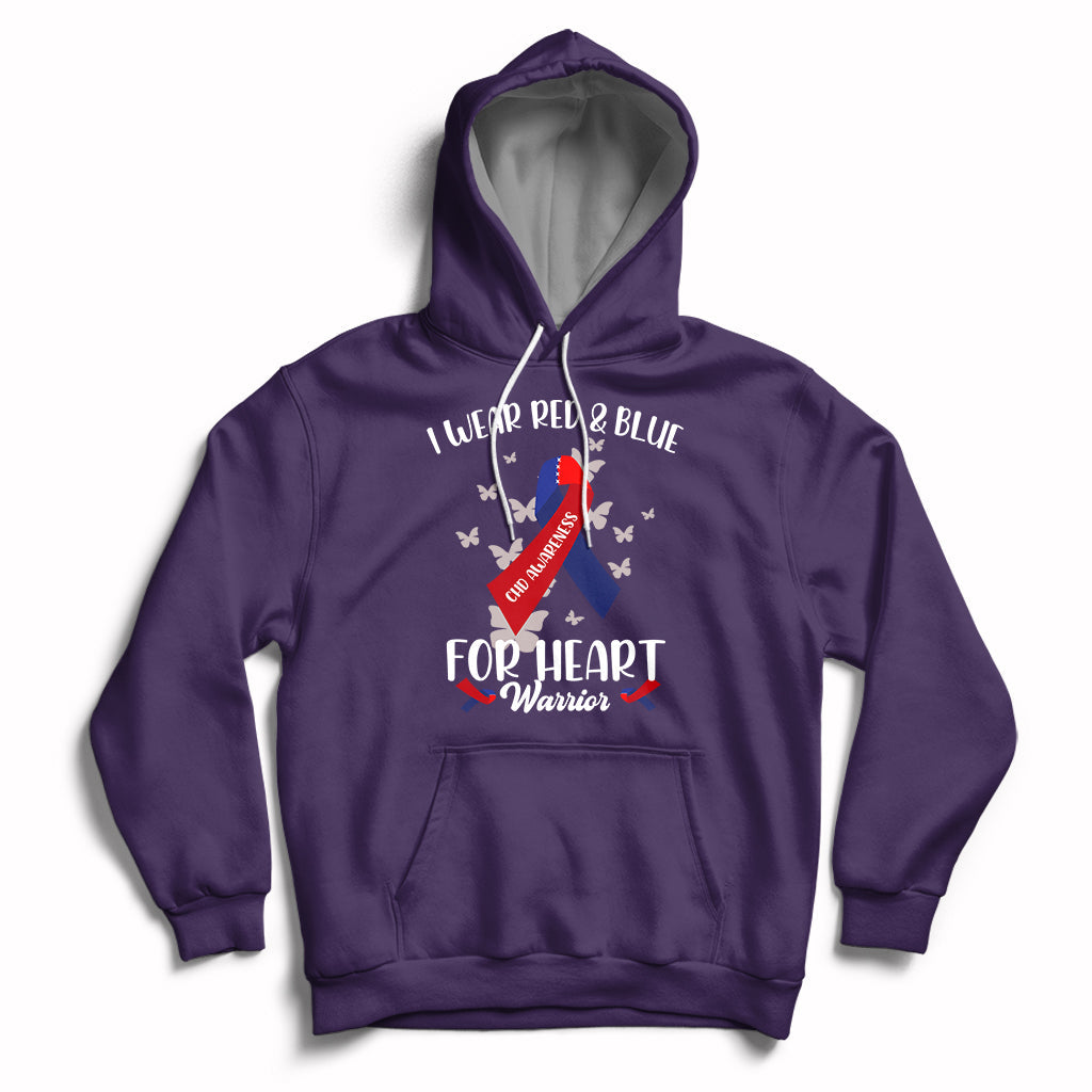 Purple pullover hoodie with heart warrior chest graphic, front pocket and drawstring hood