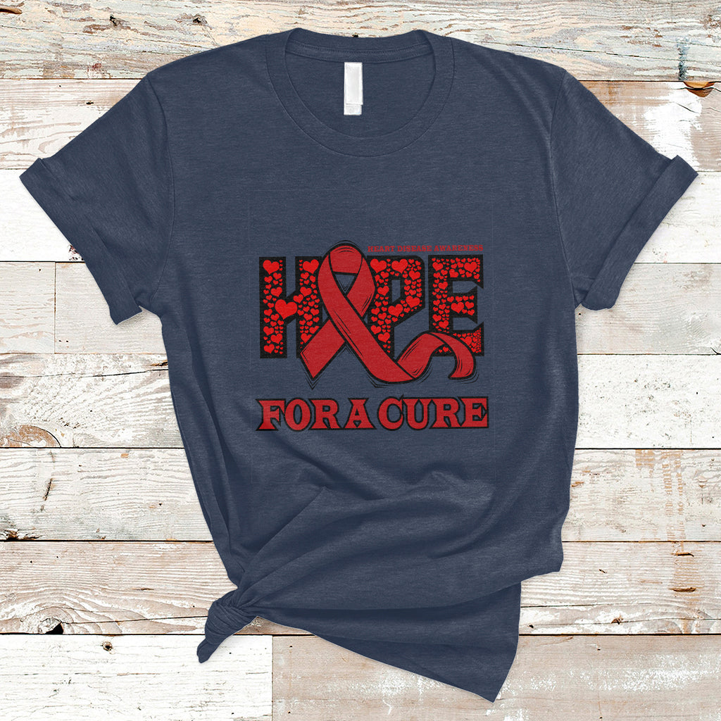 Hope For A Cure Heart Disease CHD Awareness Red Ribbon T-Shirt - Wonder Print Shop