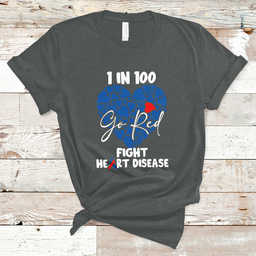 1 in 100 Go Red Fight Heart Disease CHD Awareness Support T-Shirt - Wonder Print Shop