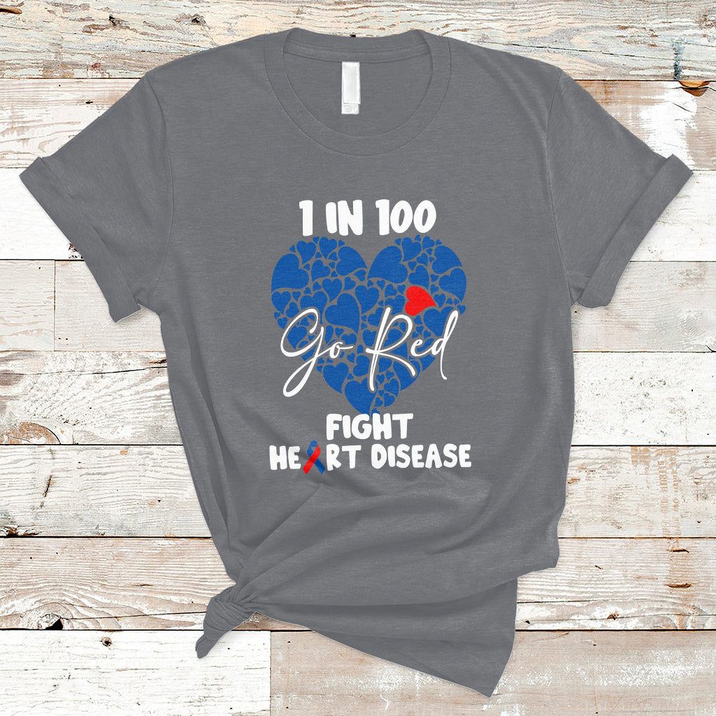 1 in 100 Go Red Fight Heart Disease CHD Awareness Support T-Shirt - Wonder Print Shop