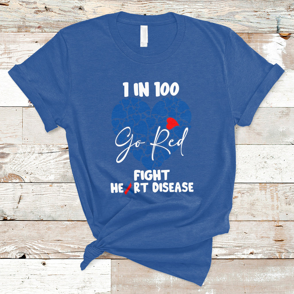 1 in 100 Go Red Fight Heart Disease CHD Awareness Support T-Shirt - Wonder Print Shop