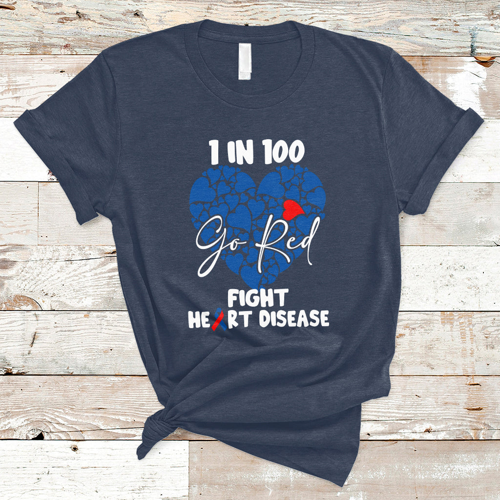 1 in 100 Go Red Fight Heart Disease CHD Awareness Support T-Shirt - Wonder Print Shop