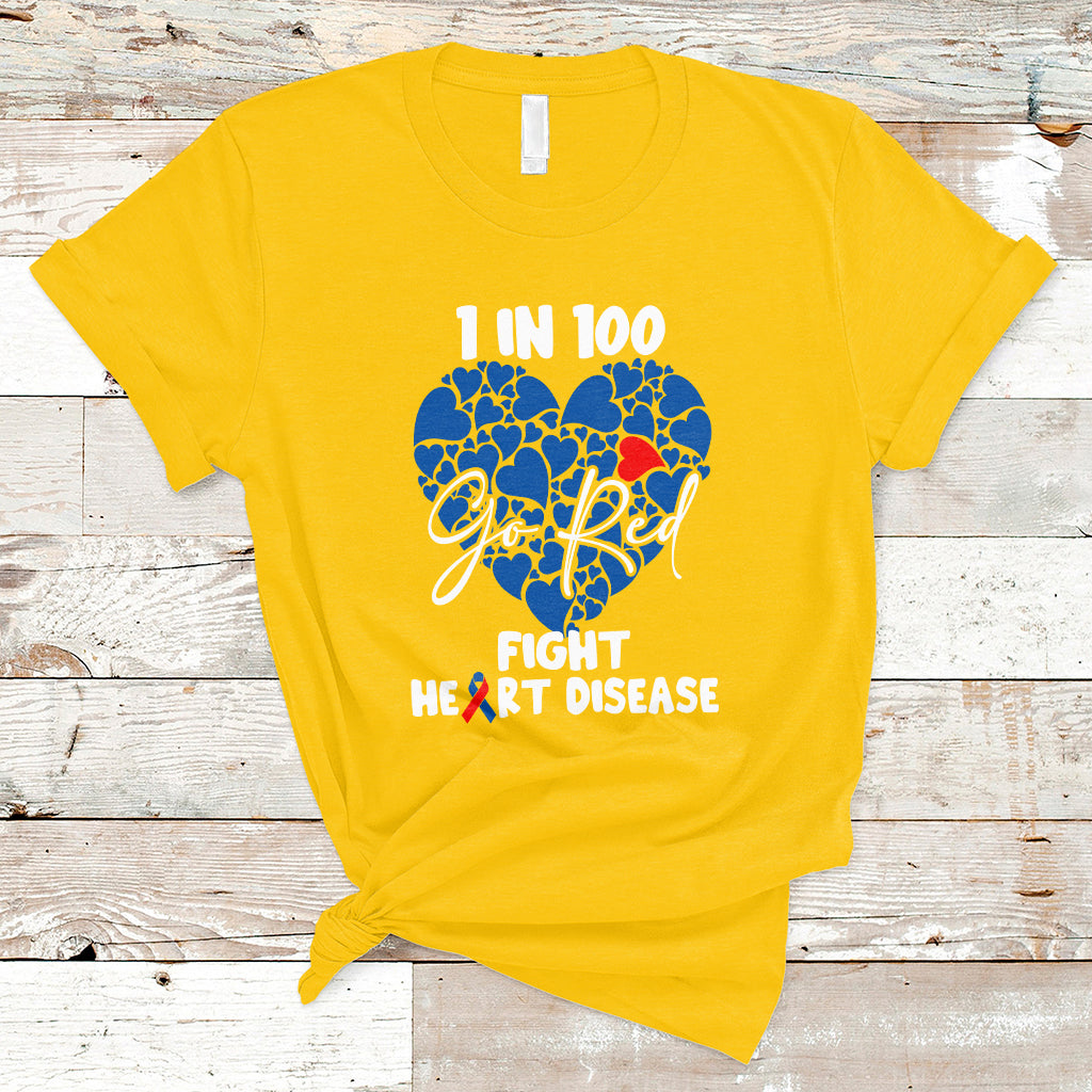 1 in 100 Go Red Fight Heart Disease CHD Awareness Support T-Shirt - Wonder Print Shop