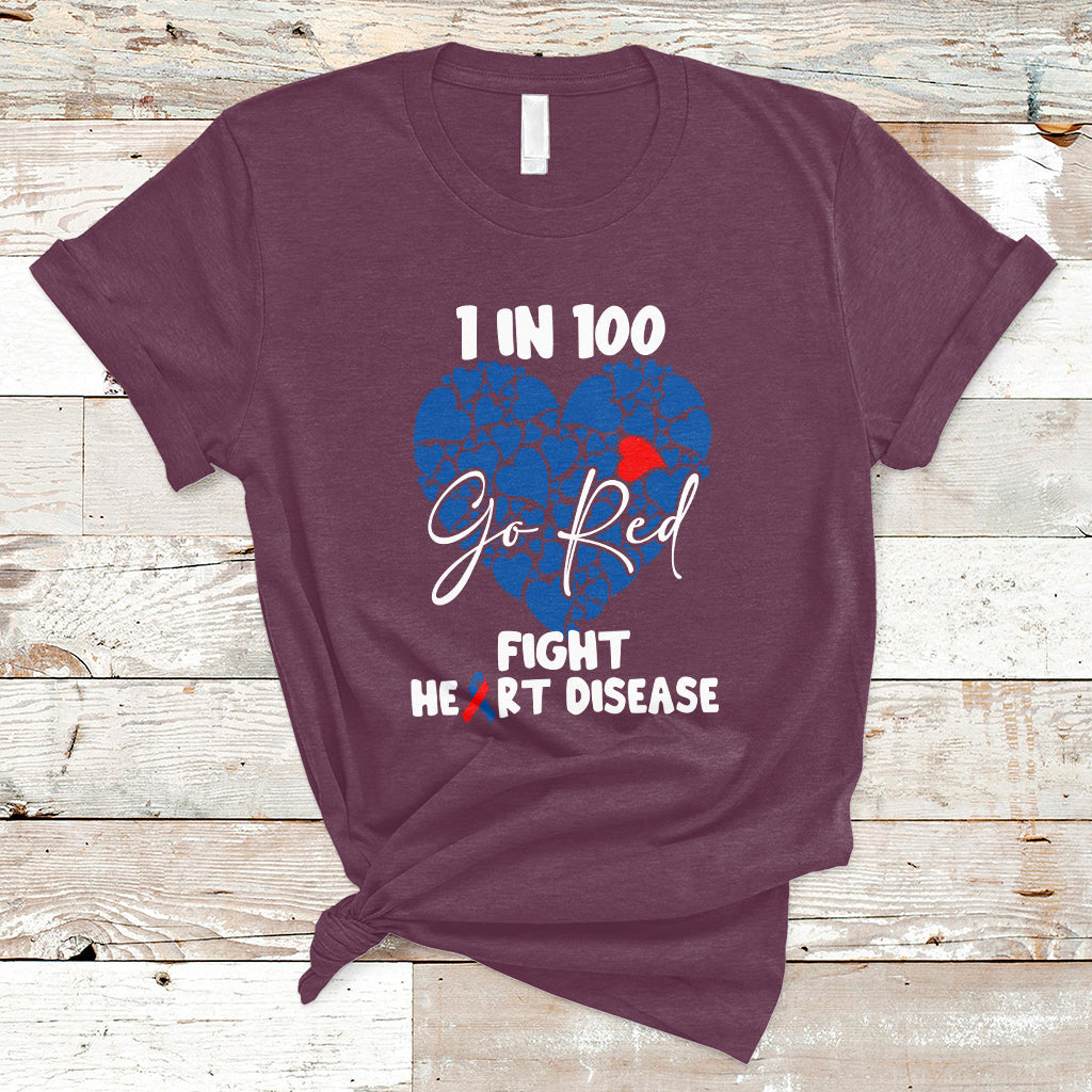 1 in 100 Go Red Fight Heart Disease CHD Awareness Support T-Shirt - Wonder Print Shop