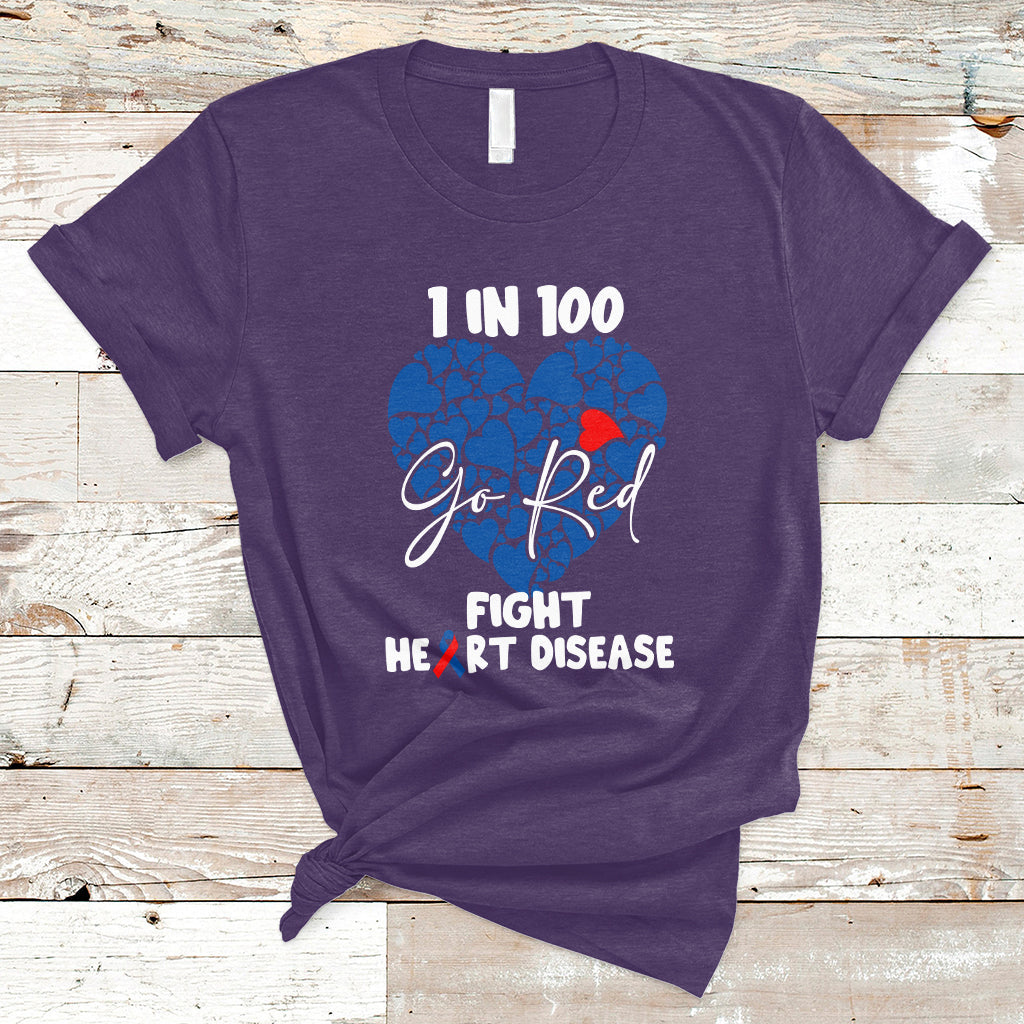 1 in 100 Go Red Fight Heart Disease CHD Awareness Support T-Shirt - Wonder Print Shop