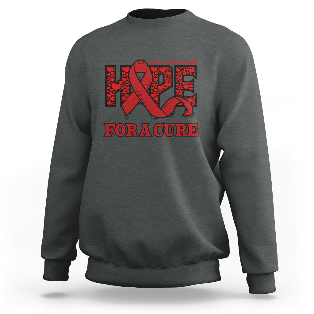 Hope For A Cure Heart Disease CHD Awareness Red Ribbon Sweatshirt - Wonder Print Shop