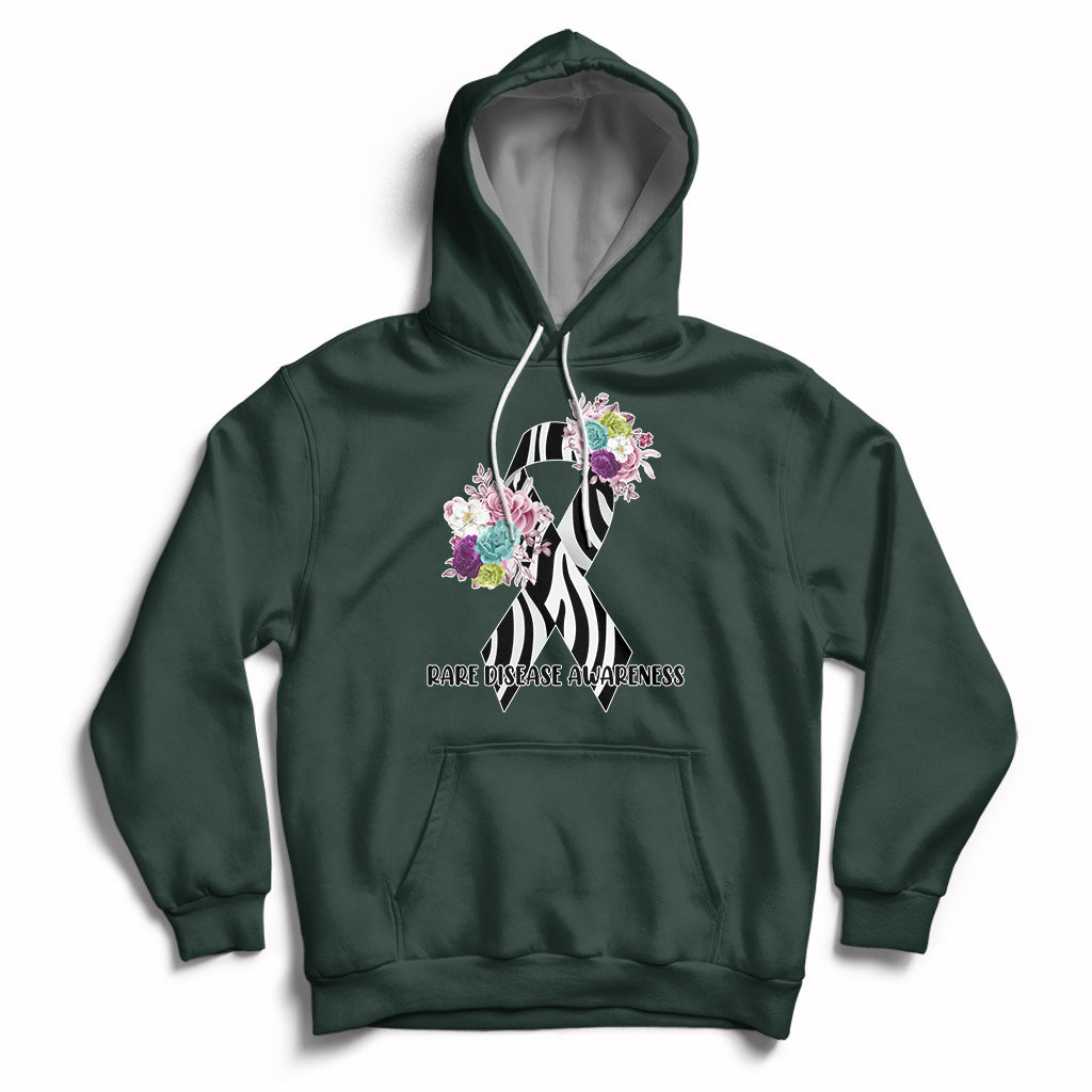 Rare Disease Awareness Rare Disease Day Floral Zebra Ribbon Hoodie - Wonder Print Shop