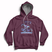 Maroon hoodie with drawstring, front pocket, and blue/purple dragonfly graphic