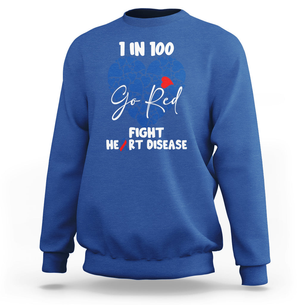 1 in 100 Go Red Fight Heart Disease CHD Awareness Support Sweatshirt - Wonder Print Shop