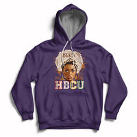 Purple pullover hoodie with front 'HBCU' graphic and face portrait, drawstring hood