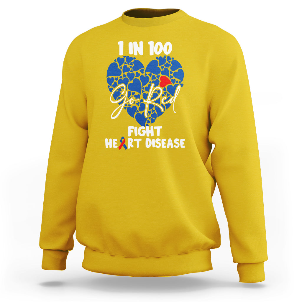 1 in 100 Go Red Fight Heart Disease CHD Awareness Support Sweatshirt - Wonder Print Shop