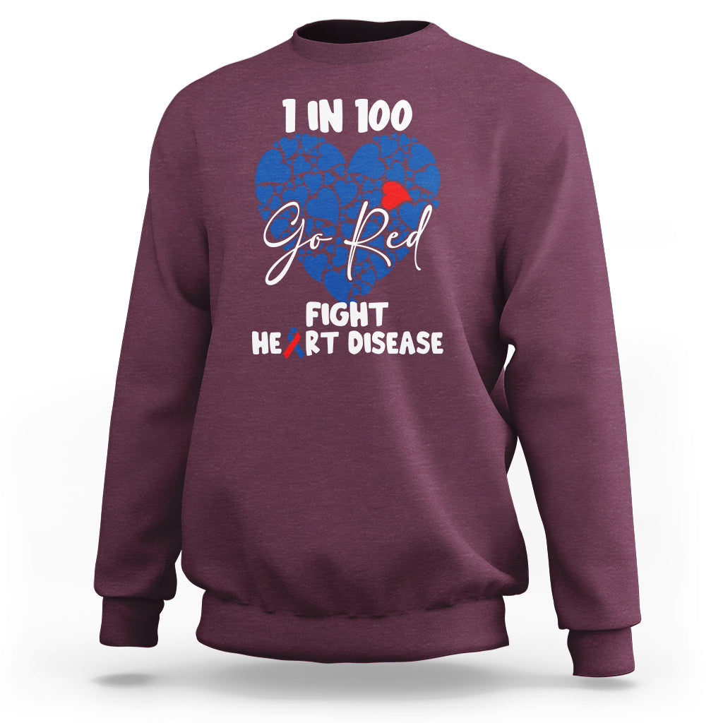 1 in 100 Go Red Fight Heart Disease CHD Awareness Support Sweatshirt - Wonder Print Shop