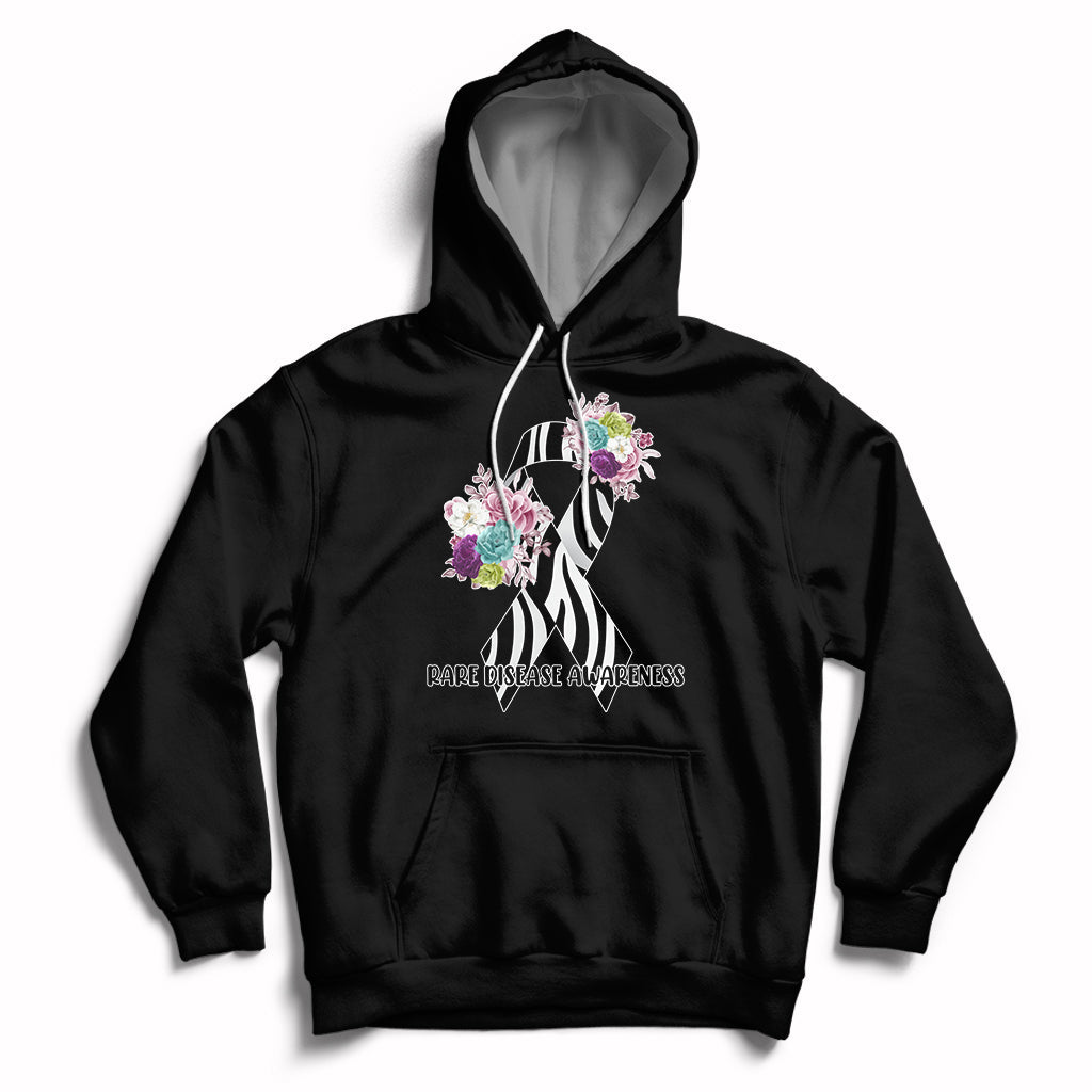 Rare Disease Awareness Rare Disease Day Floral Zebra Ribbon Hoodie - Wonder Print Shop