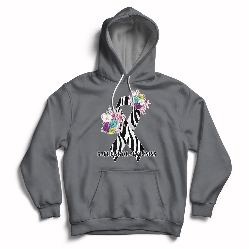 Rare Disease Awareness Rare Disease Day Floral Zebra Ribbon Hoodie - Wonder Print Shop