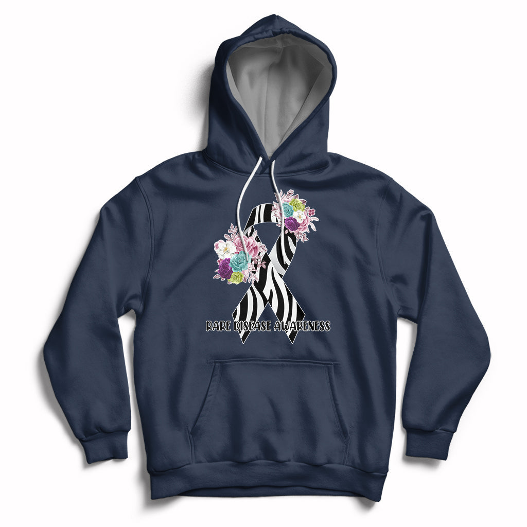 Rare Disease Awareness Rare Disease Day Floral Zebra Ribbon Hoodie - Wonder Print Shop