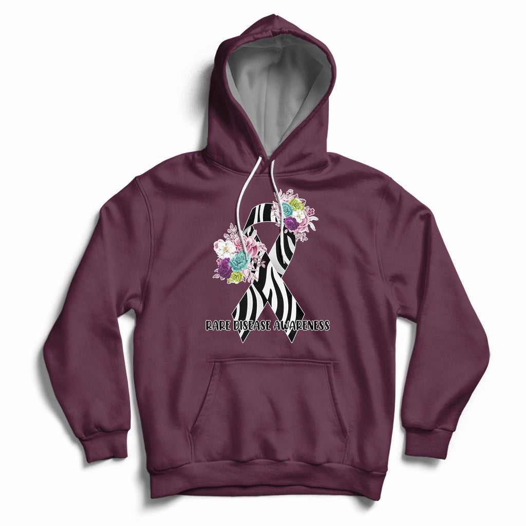 Rare Disease Awareness Rare Disease Day Floral Zebra Ribbon Hoodie - Wonder Print Shop