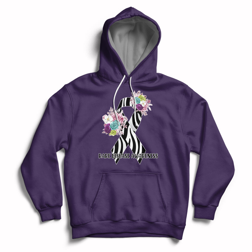 Rare Disease Awareness Rare Disease Day Floral Zebra Ribbon Hoodie - Wonder Print Shop