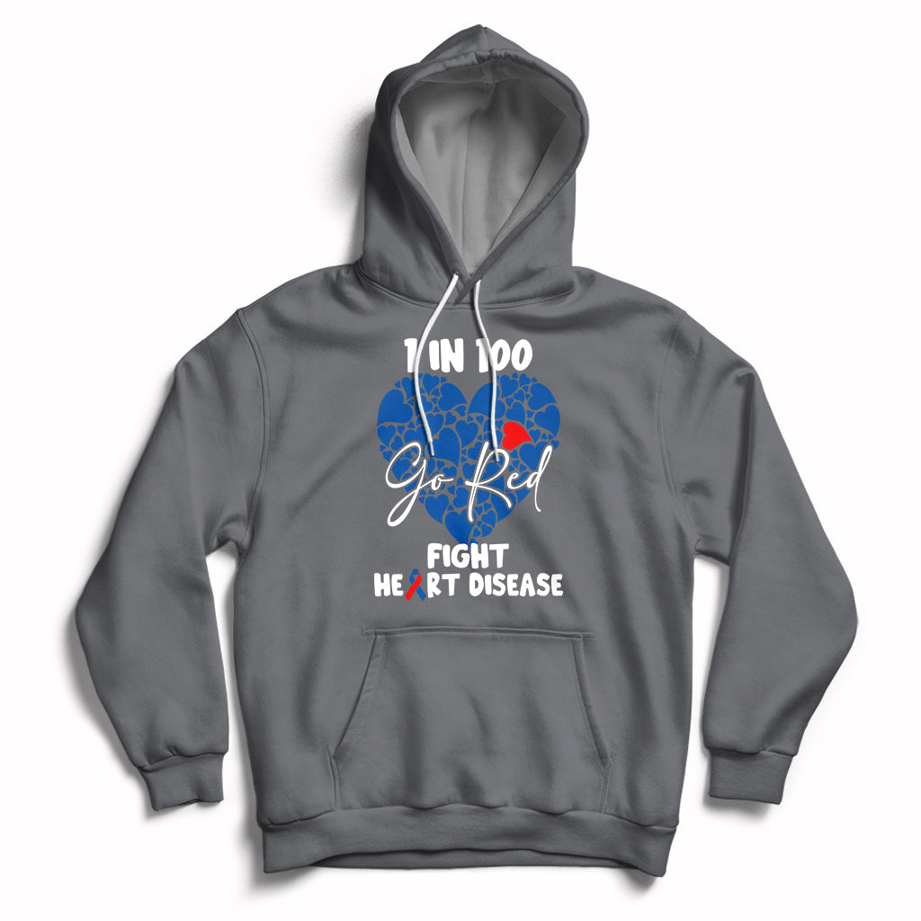 1 in 100 Go Red Fight Heart Disease CHD Awareness Support Hoodie - Wonder Print Shop