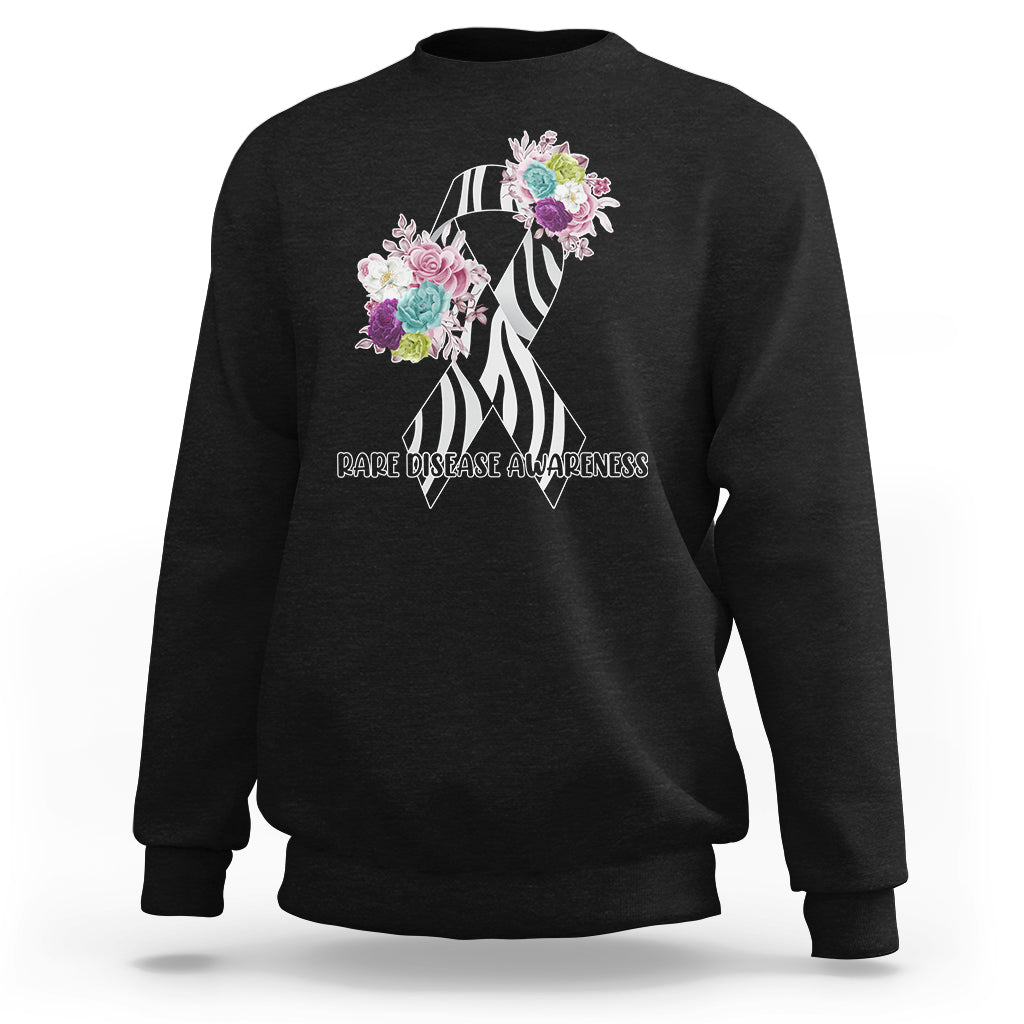 Rare Disease Awareness Rare Disease Day Floral Zebra Ribbon Sweatshirt - Wonder Print Shop