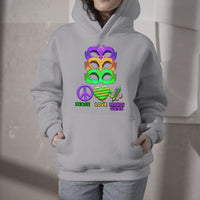 Peace Love Mardi Gras Mardi Gras Costume Carnival Mask Beads And Bling Hoodie - Wonder Print Shop