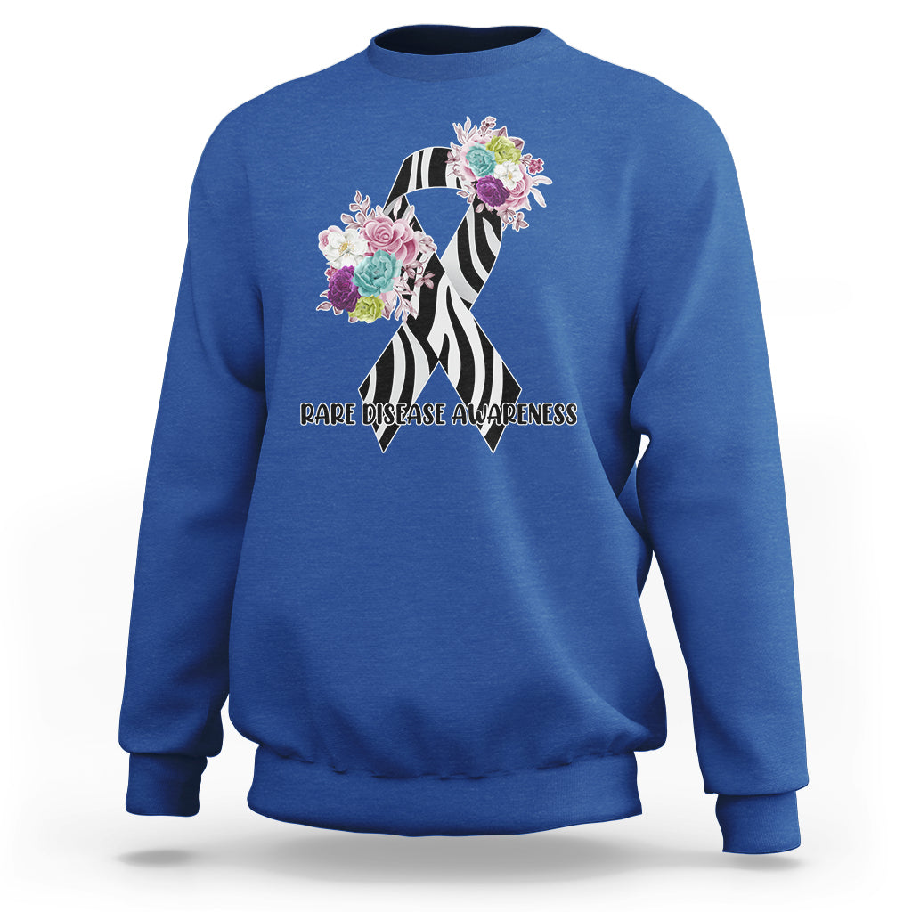 Rare Disease Awareness Rare Disease Day Floral Zebra Ribbon Sweatshirt - Wonder Print Shop