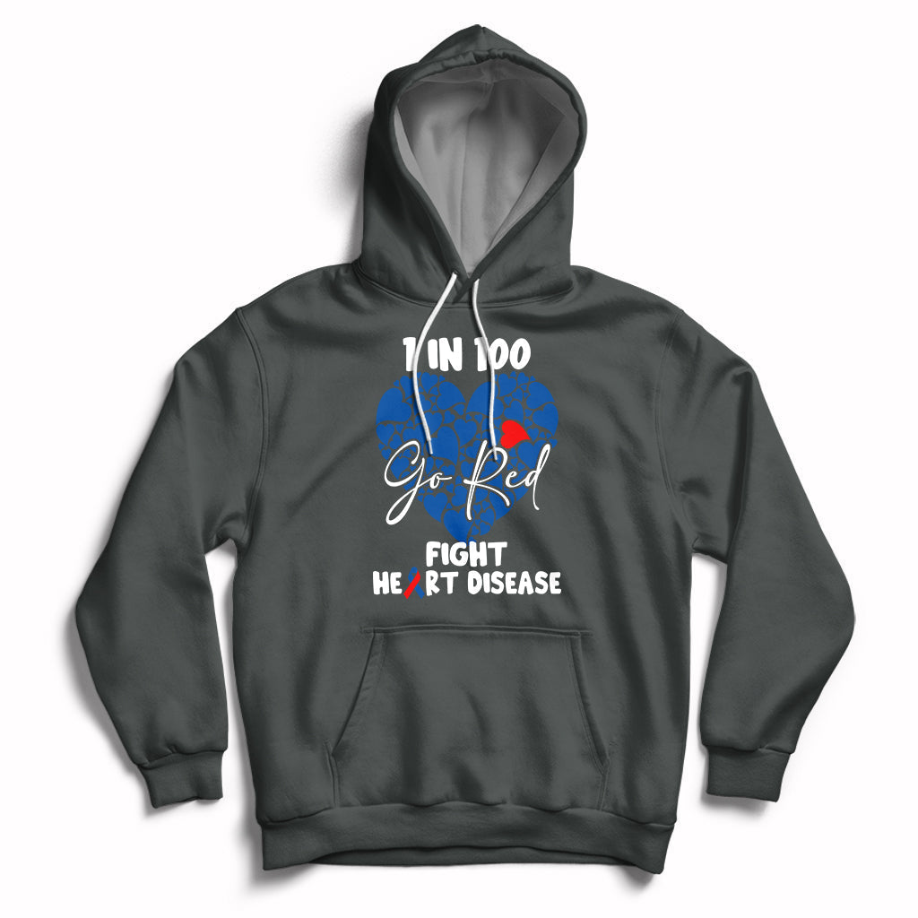 1 in 100 Go Red Fight Heart Disease CHD Awareness Support Hoodie - Wonder Print Shop