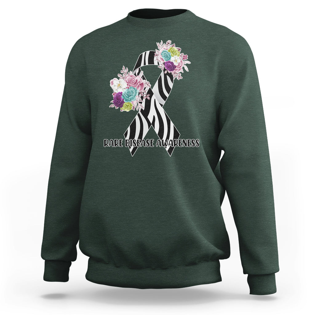 Rare Disease Awareness Rare Disease Day Floral Zebra Ribbon Sweatshirt - Wonder Print Shop
