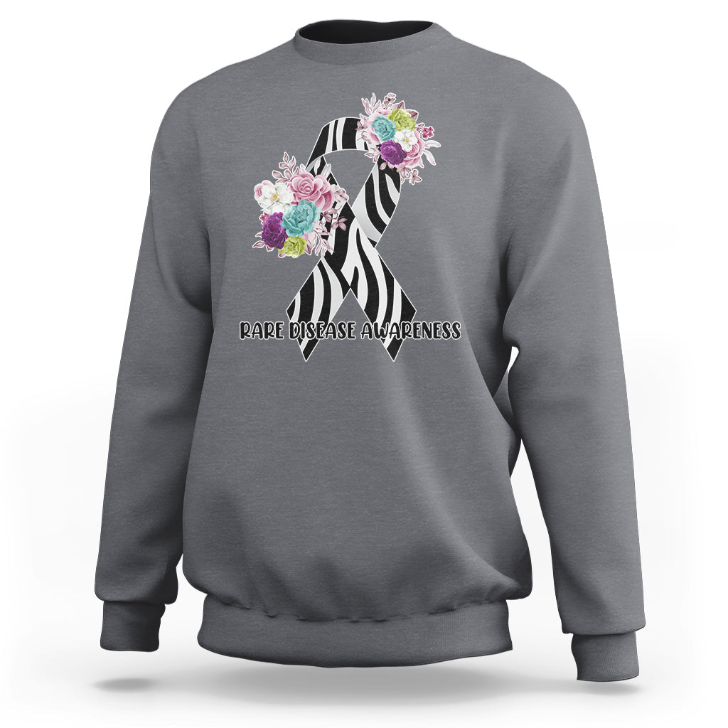 Rare Disease Awareness Rare Disease Day Floral Zebra Ribbon Sweatshirt - Wonder Print Shop