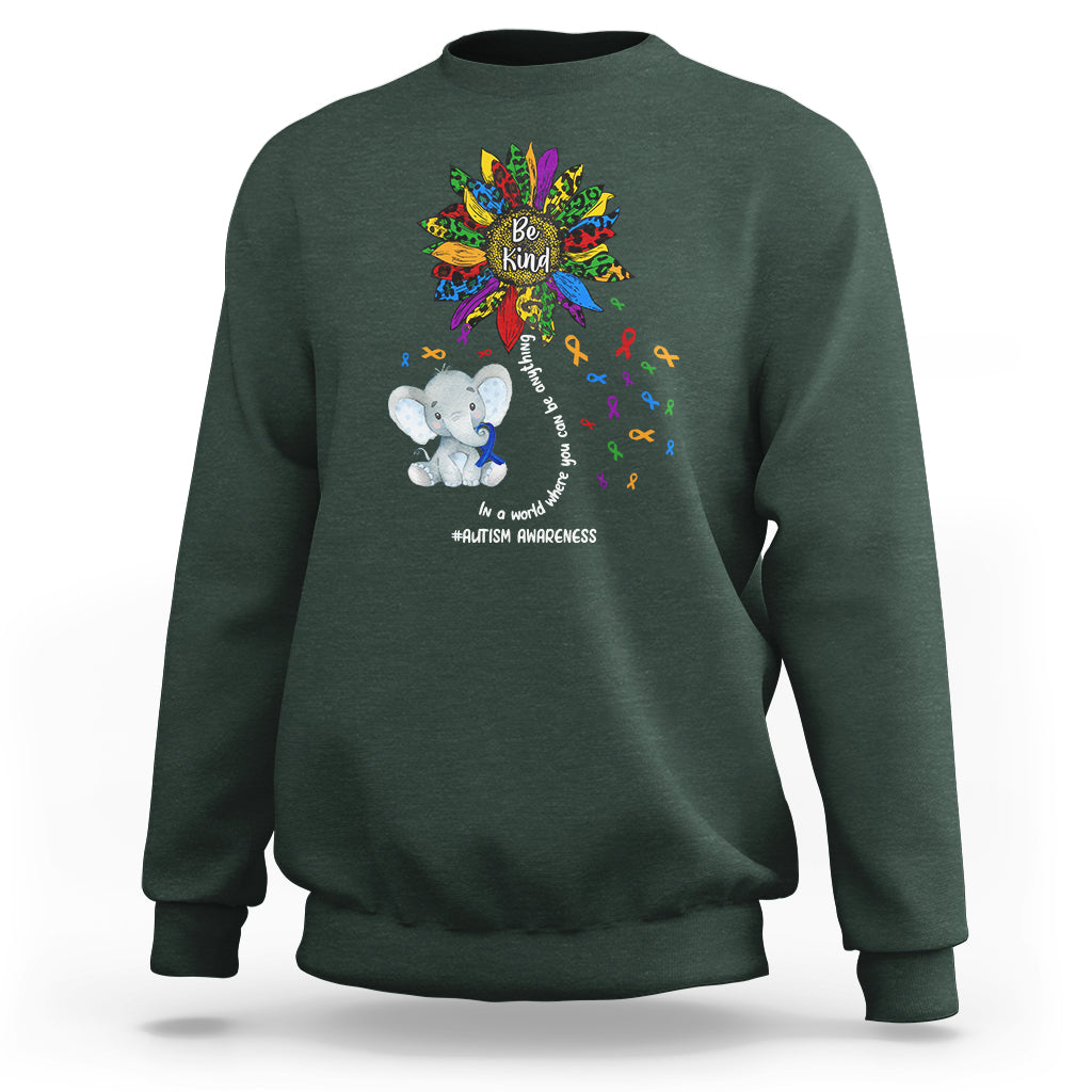 Elephant Autism Awareness Be Kind Puzzle Autistic Support Sweatshirt - Wonder Print Shop