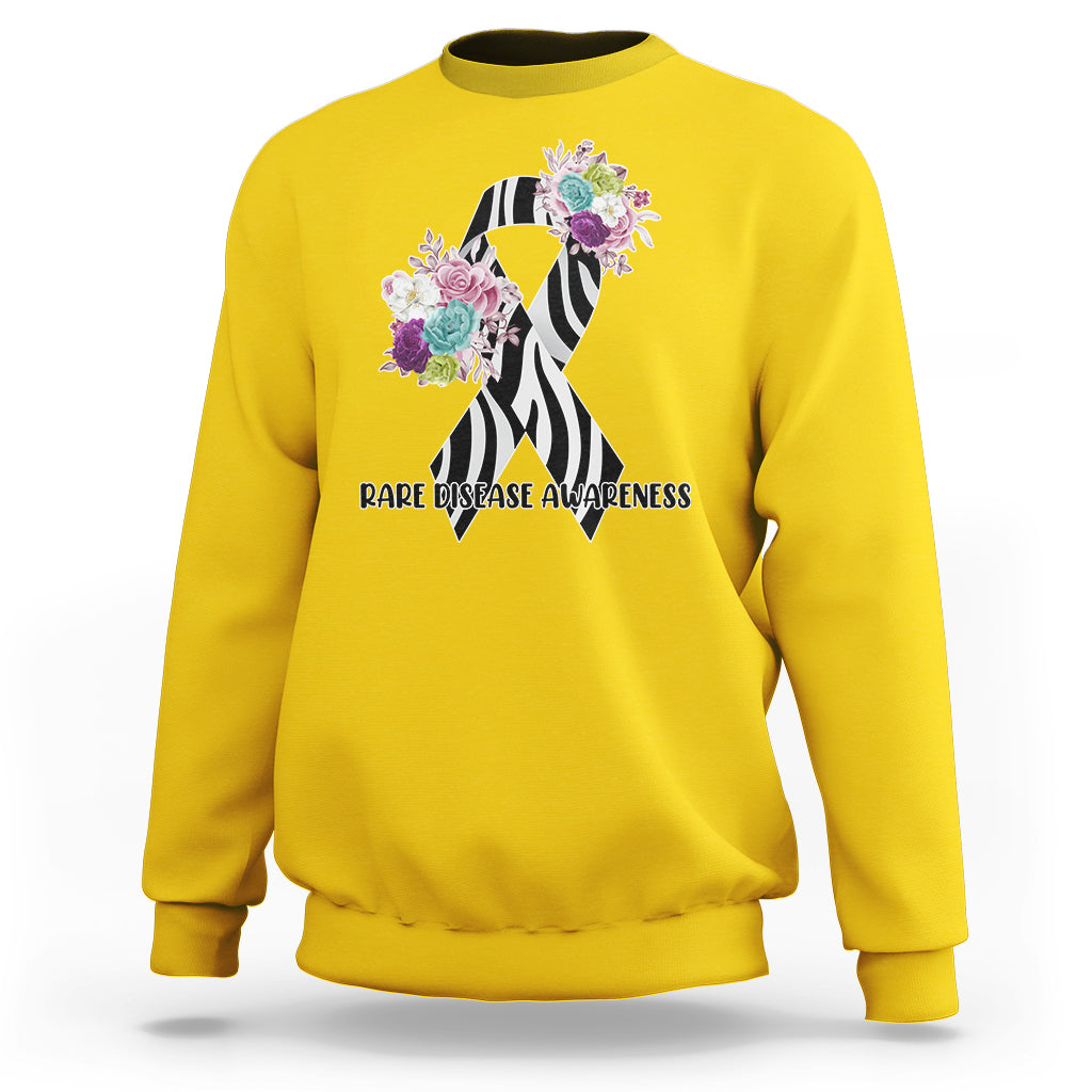 Rare Disease Awareness Rare Disease Day Floral Zebra Ribbon Sweatshirt - Wonder Print Shop
