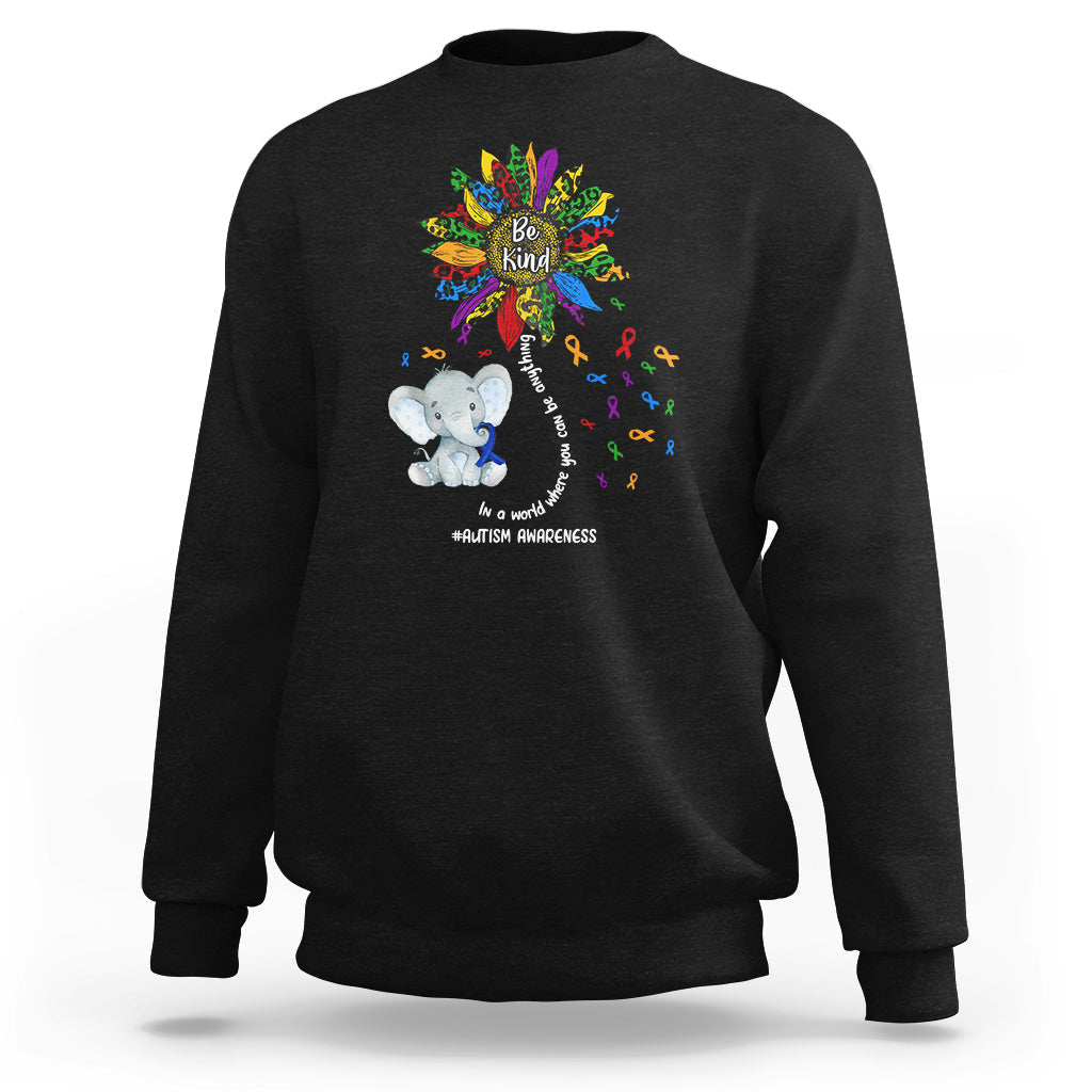 Elephant Autism Awareness Be Kind Puzzle Autistic Support Sweatshirt - Wonder Print Shop